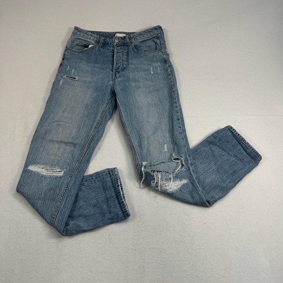 H&M Conscious Straight Leg Button Fly Jeans Womens Size 6 Light Wash Mid Rise - Picture 1 of 14